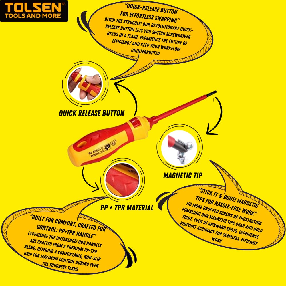 - Tolsen 13pcs VDE Insulated Electrical Screwdriver Set | Hard Case | Interchangeable -