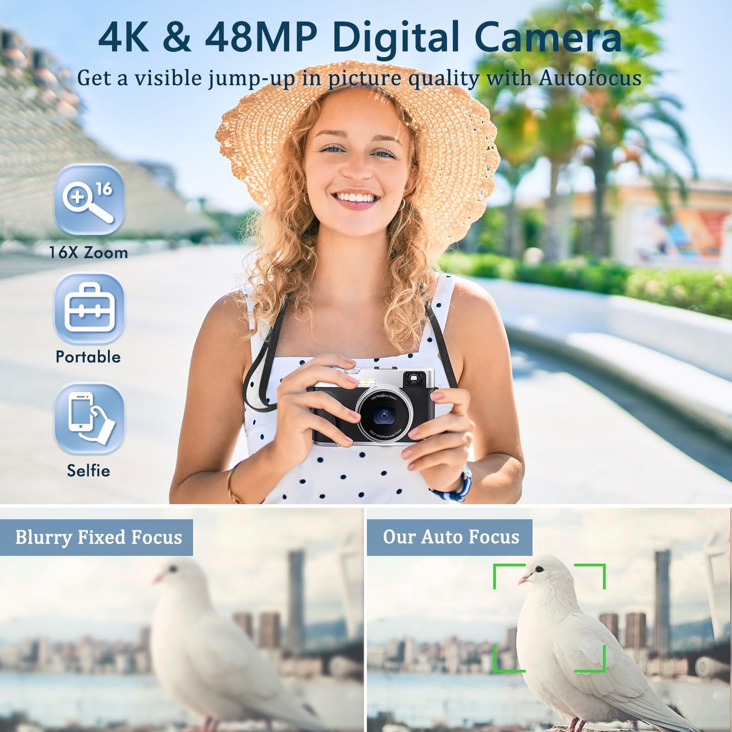 4K Digital Camera with Viewfinder & Flash, Autofocus 48MP Cameras for Photography Vlogging Camera for Adults Teens Compact Travel Camera with Classic Dial, Time Lapse, Selfie, 16X Zoom, 32GB SD Card