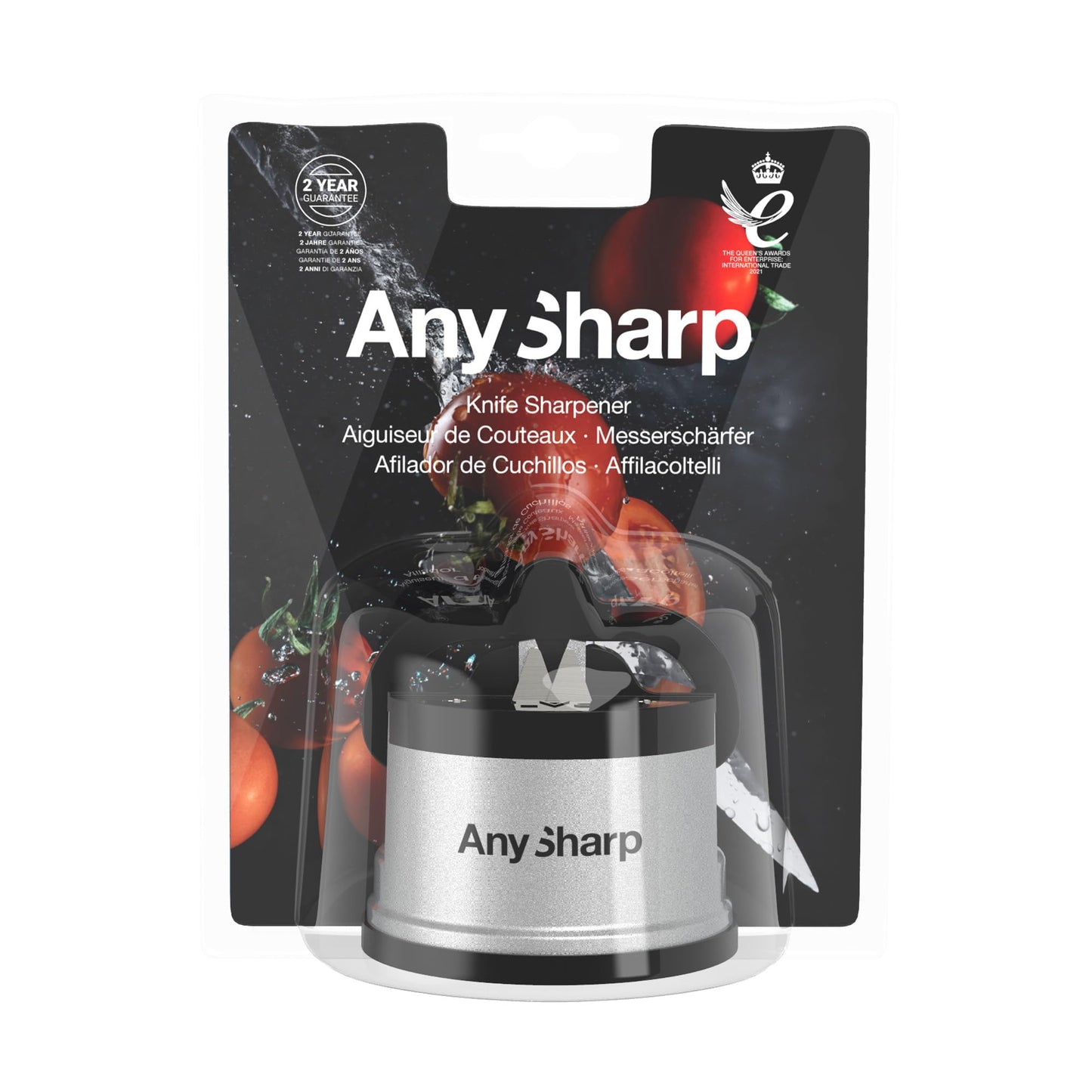 AnySharp Knife Sharpener, Hands-Free Safety, PowerGrip Suction, Safely Sharpens All Kitchen Knives, Ideal for Hardened Steel & Serrated, World's Best, Compact, One Size, Silver