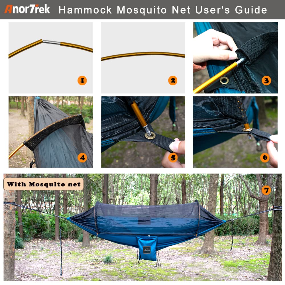 AnorTrek Professional Camping Hammock with Mosquito Net, Lightweight Portable Double Hammock with Two 10 FT Hammock Tree Straps, 230T Nylon Hammock for Camping Hiking Garden Backpacking (Green)