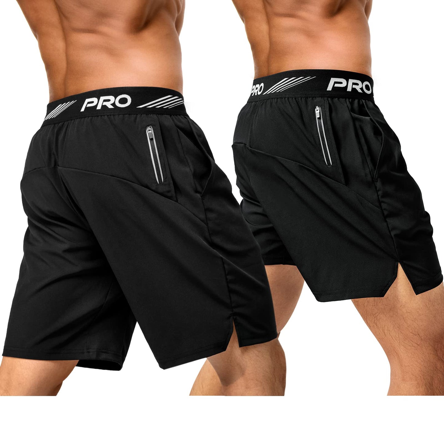 aquota 2 Pack Mens Gym Workout Shorts Lightweight Quick Dry Running Shorts 5" & 9" Tennis Athletic Training Shorts Zip Pockets M Black