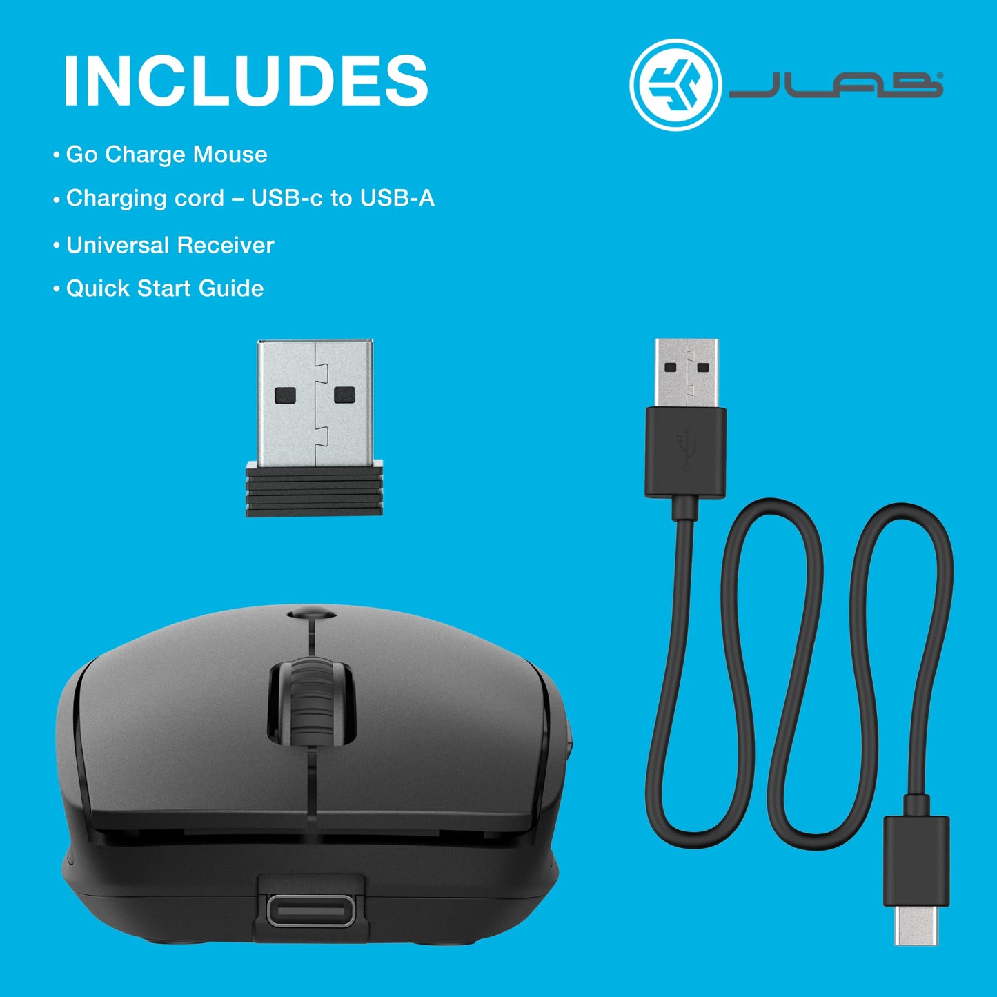 - JLab Go Charge Bluetooth Mouse, Rechargeable Wireless Mouse | Tri-Mode (BT 5.0/5.0/2.4Ghz) with USB-Dongle | Ergonomic | Multi Device Silent Mouse -