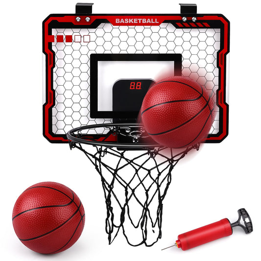 AmyBenton Basketball Hoop for Kids, Mini Basketball Hoop for Toddler Indoor Outdoor, Wall Mounted Basketball Hoop with Automatic Scoring, Basketball Hoop Back of Door for Boys and Girls age 6 7 8 9 10