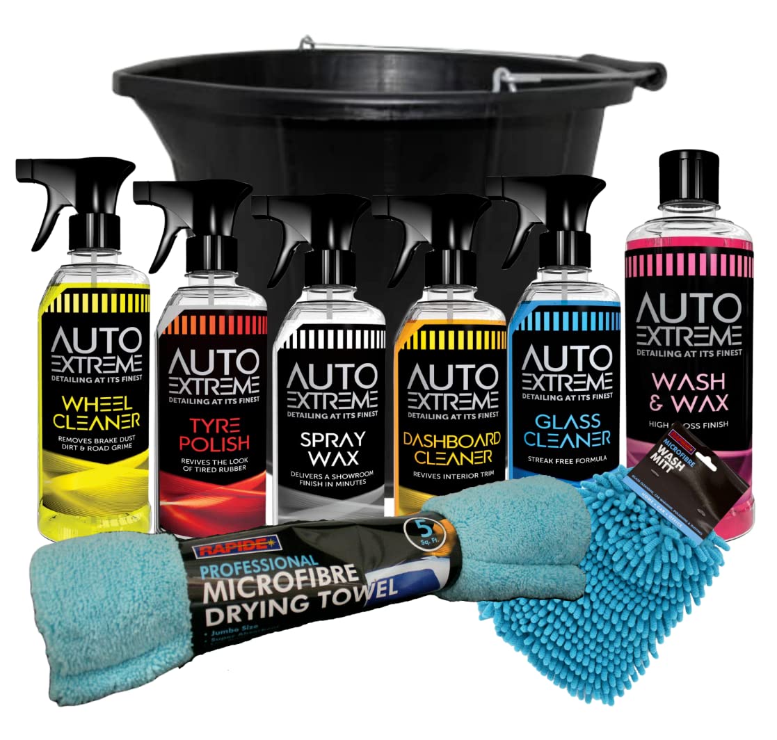 9pc Car Cleaning Kit, Wash kit, valet, Wash & Wax Set, Drying Towel Cleaning Mit Bucket