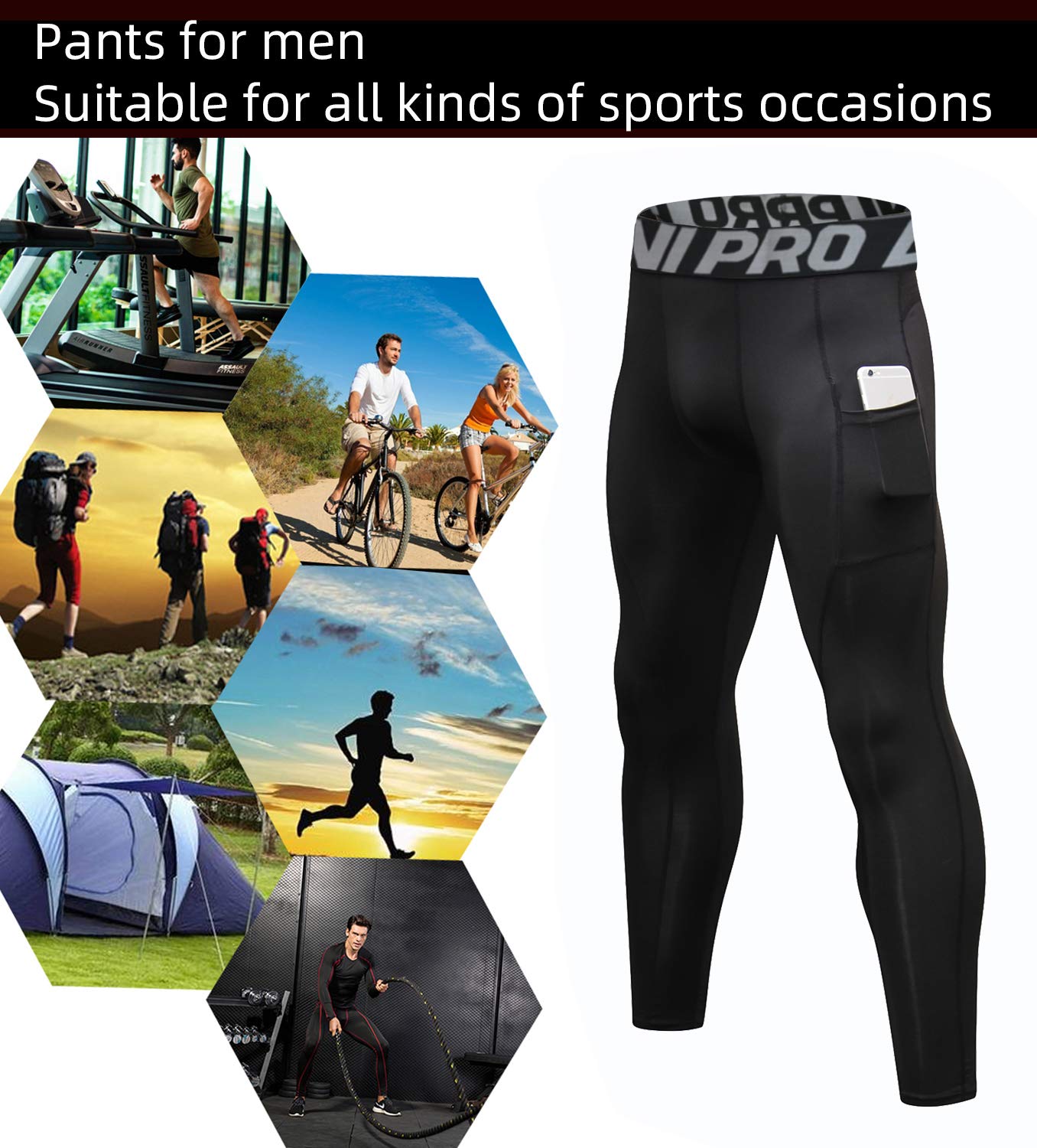 - LNJLVI Men's Compression Leggings | Base Layer Running Tights | Sport Fitness Pants -