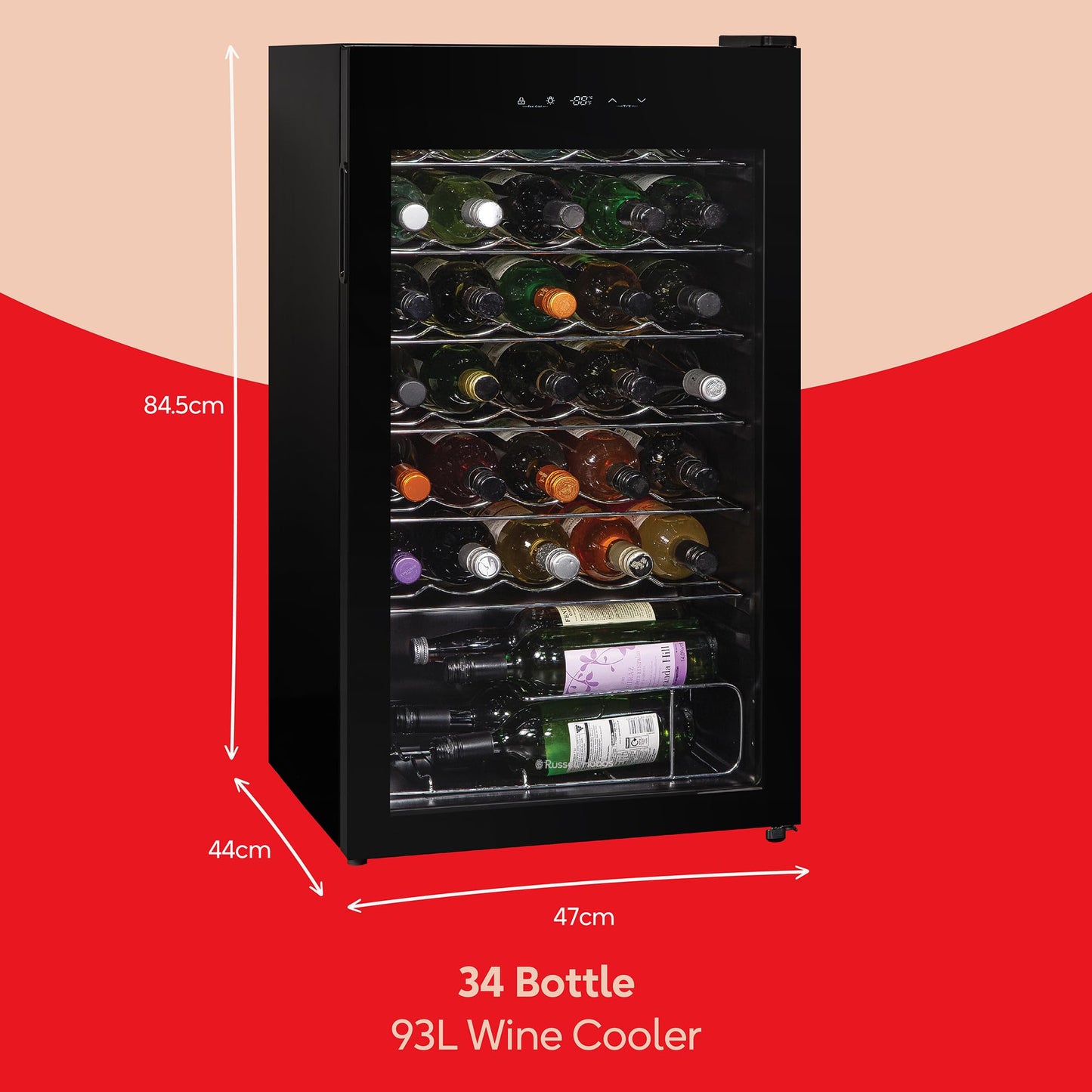 - Russell Hobbs Undercounter Fridge | 93 Litre/34 | Freestanding Wine & Drinks Fridge -