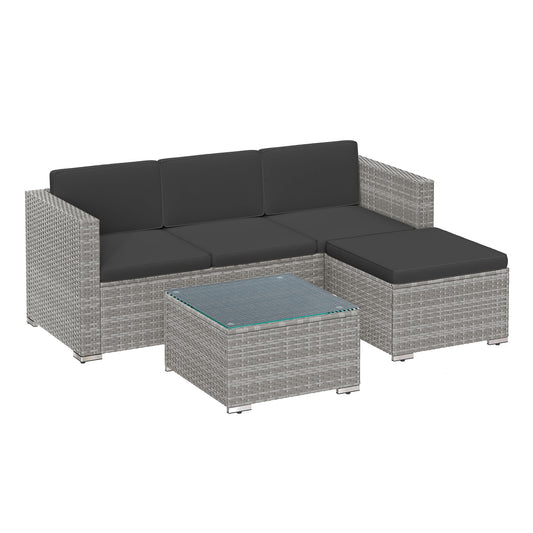 - SONGMICS Garden Furniture Set | PE Rattan Patio Furniture Set | Outdoor Corner Sofa Couch | Comes With Cushions and Glass Table | Grey GGF005G55 -