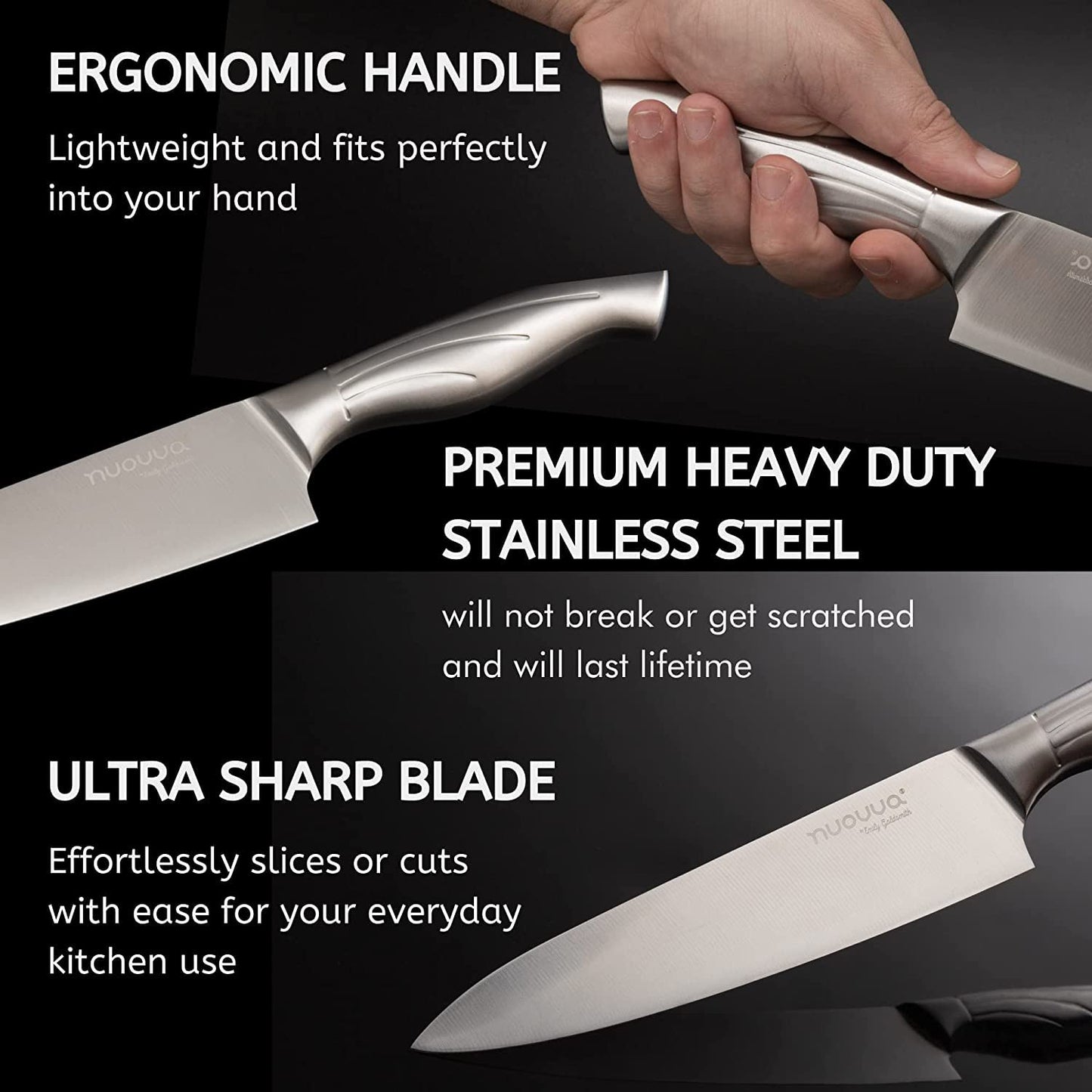 - Nuovva Sharp Kitchen Knife Set | Professional Kitchen Knives | 5 Pieces -