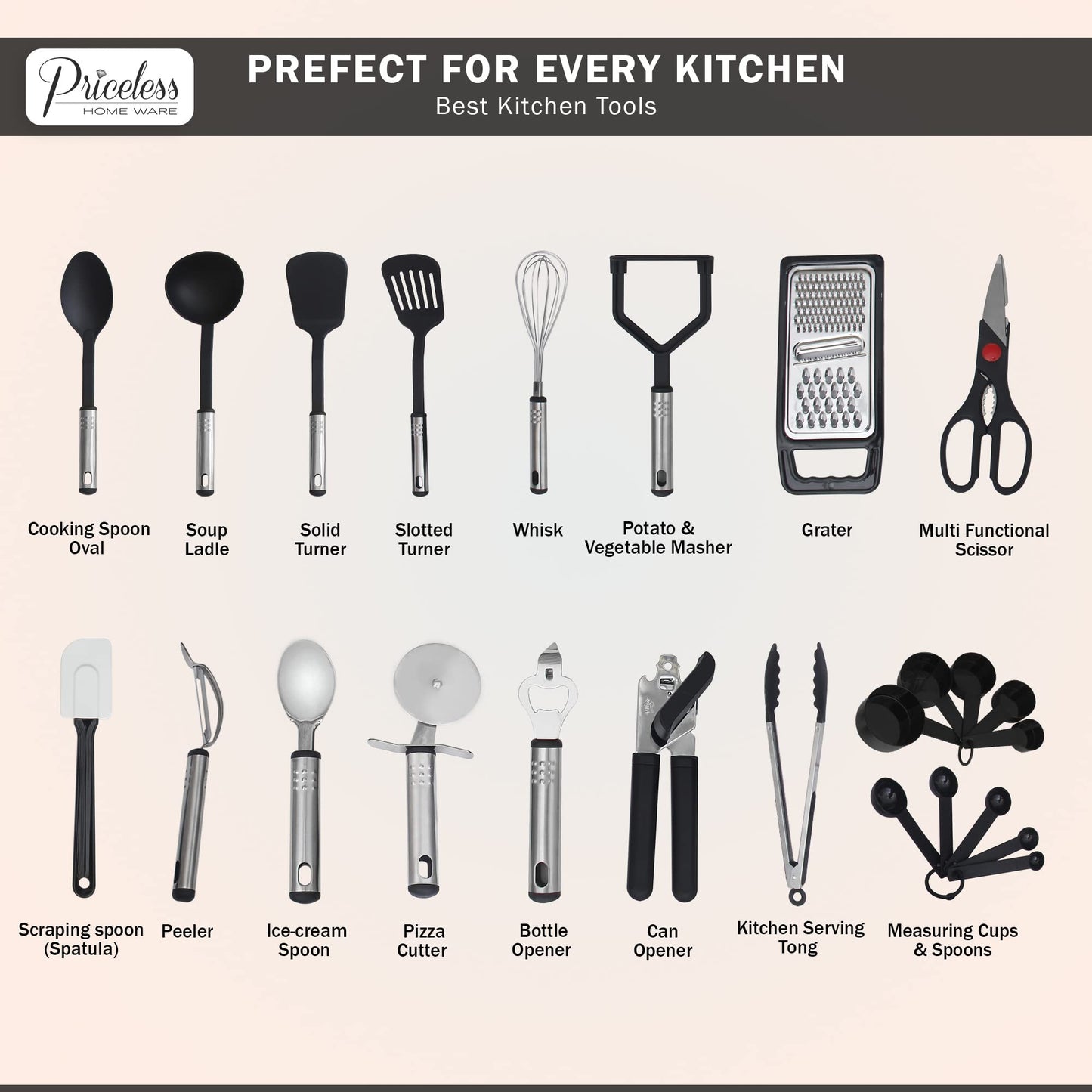 - Priceless Homeware Kitchen Utensils Set | 17 Cooking Utensils Set | Kitchen Tool -