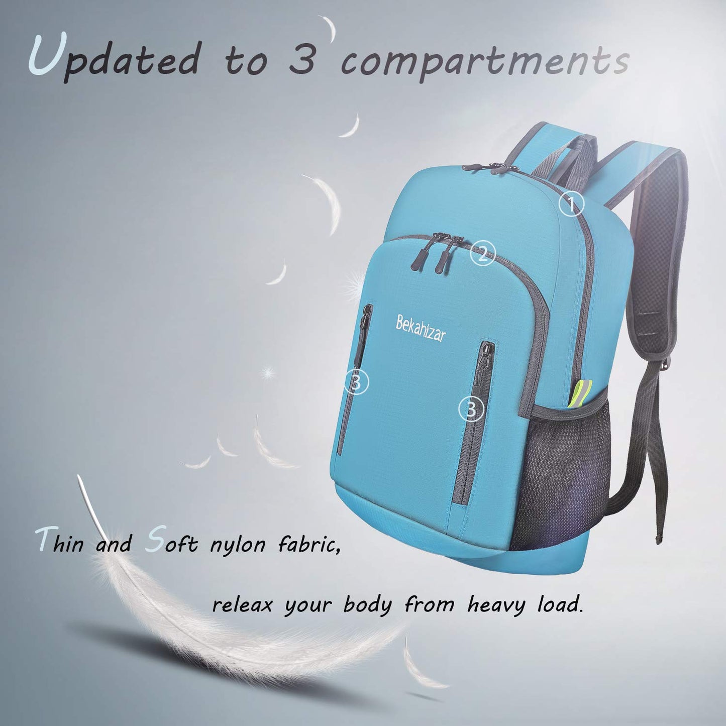 Bekahizar 20L Ultra Lightweight Backpack Foldable Hiking Daypack Rucksack Water Resistant Travel Day Bag for Men Women Kids Outdoor Camping Mountaineering Walking Cycling Climbing (Blue)