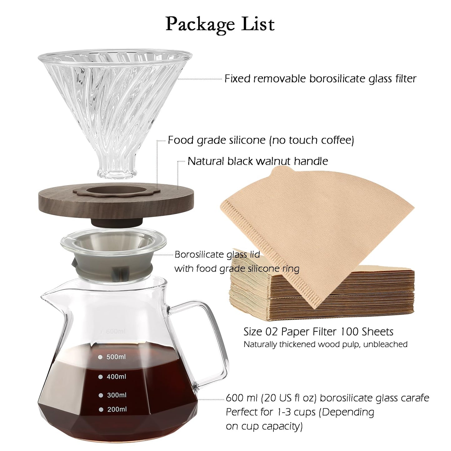 - Lalord Pour Over Coffee Maker | 600 ml Borosilicate Glass Carafe | 100 pcs -