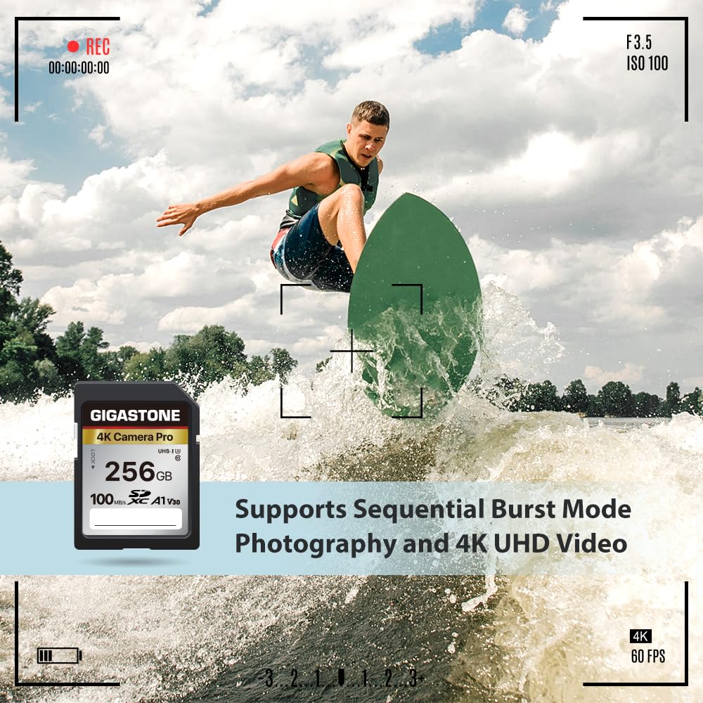 - Gigastone 256GB SDXC 4K Camera Pro Series Memory Card | Up to 100MB/s Transfer Speed -