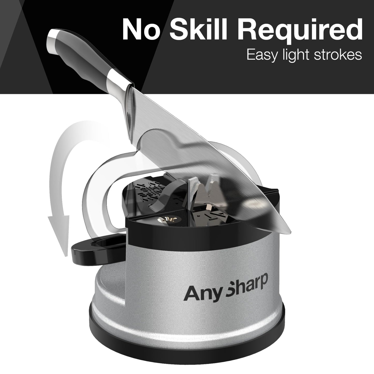 AnySharp Knife Sharpener, Hands-Free Safety, PowerGrip Suction, Safely Sharpens All Kitchen Knives, Ideal for Hardened Steel & Serrated, World's Best, Compact, One Size, Silver