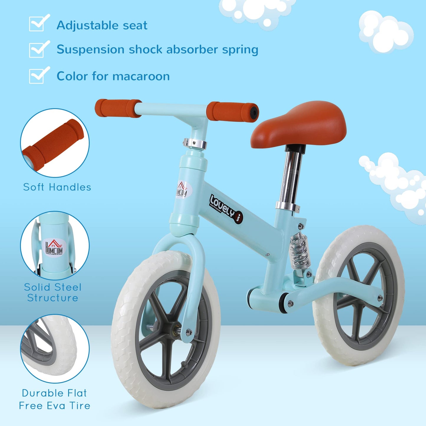 - HOMCOM 12" Kids Balance Bike | No Pedal Bicycle | 2-5 Years Gift for Boys Girls -