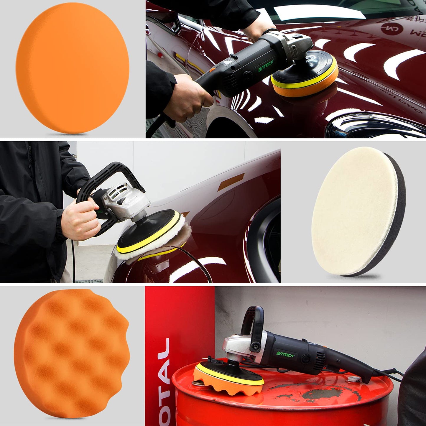 BATOCA Car Polisher Buffer Sander Rotary Polishing Machine 1200W 5-Inch & 7-Inch Buffing Polish Pad Kit Variable 6 Speeds 600-3000 RPM for Car Boat Floor Clean Polishing
