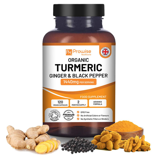 - Organic Turmeric Capsules High Strength 1440mg | 120 Capsules with Black Pepper, Ginger & Active Ingredient Curcumin -