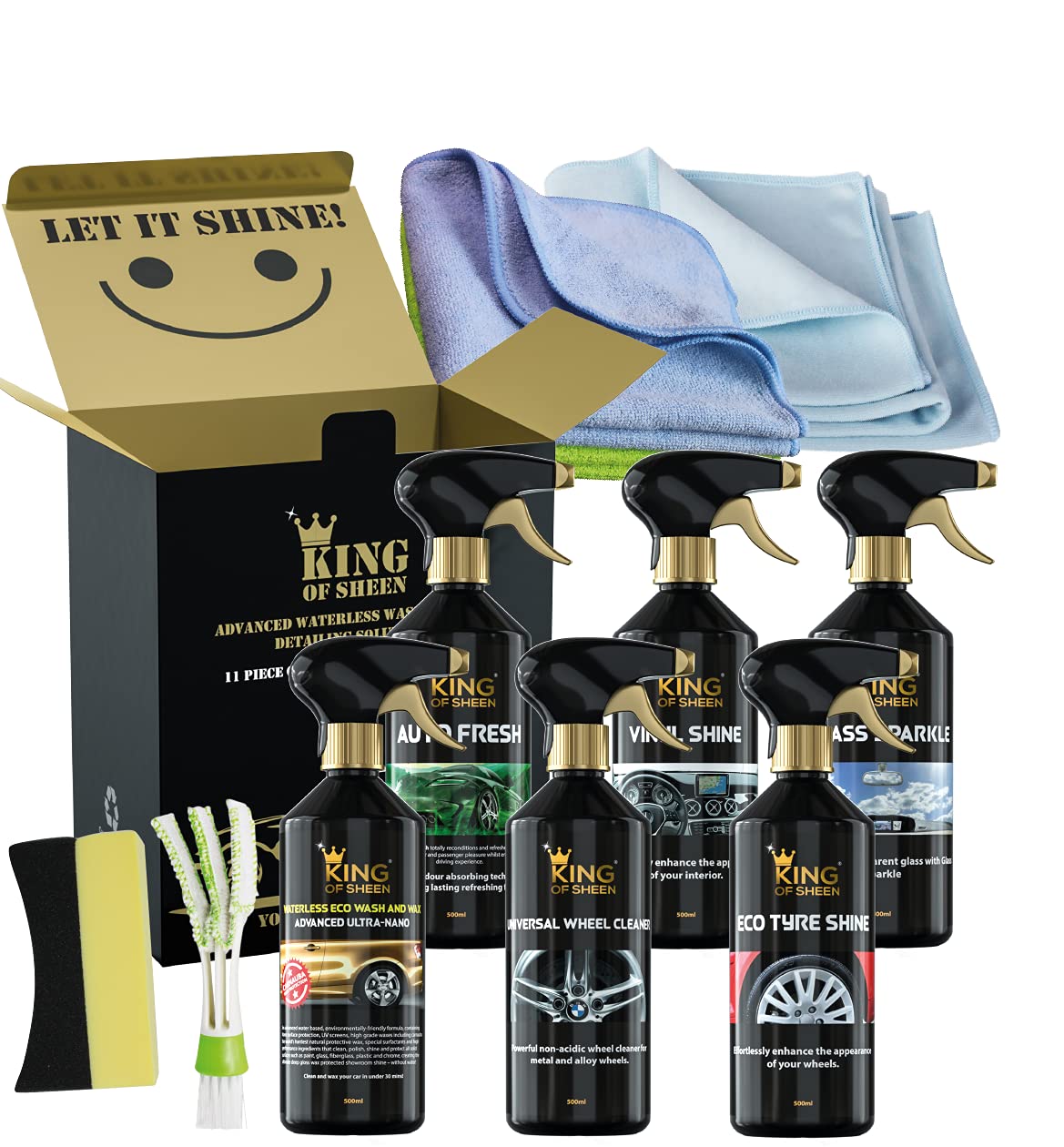 - King of Sheen Waterless 11 Piece Car Cleaning Kit | Car Gift Set -