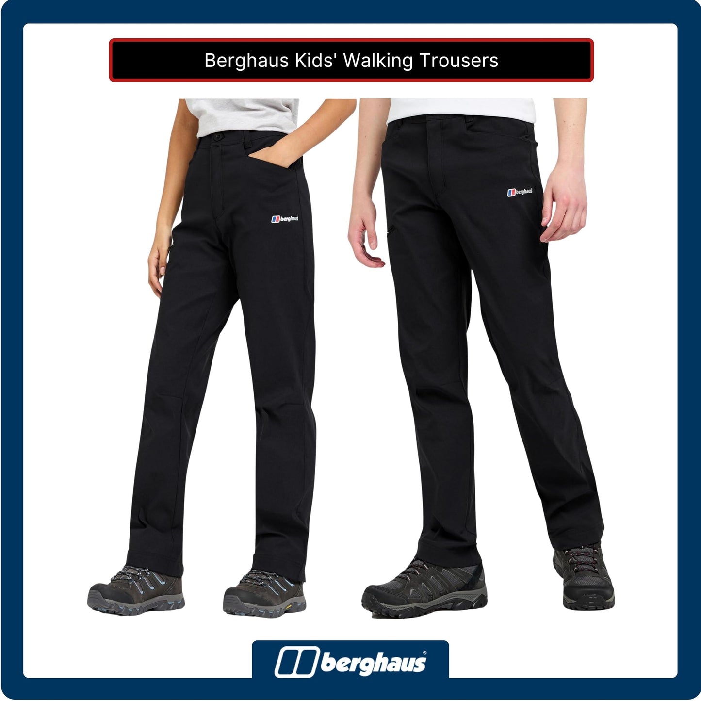 Berghaus Kids' Water Repellent Walking Trousers, Kids' Hiking Trousers, Outdoors Clothing, Black, Age 11-12