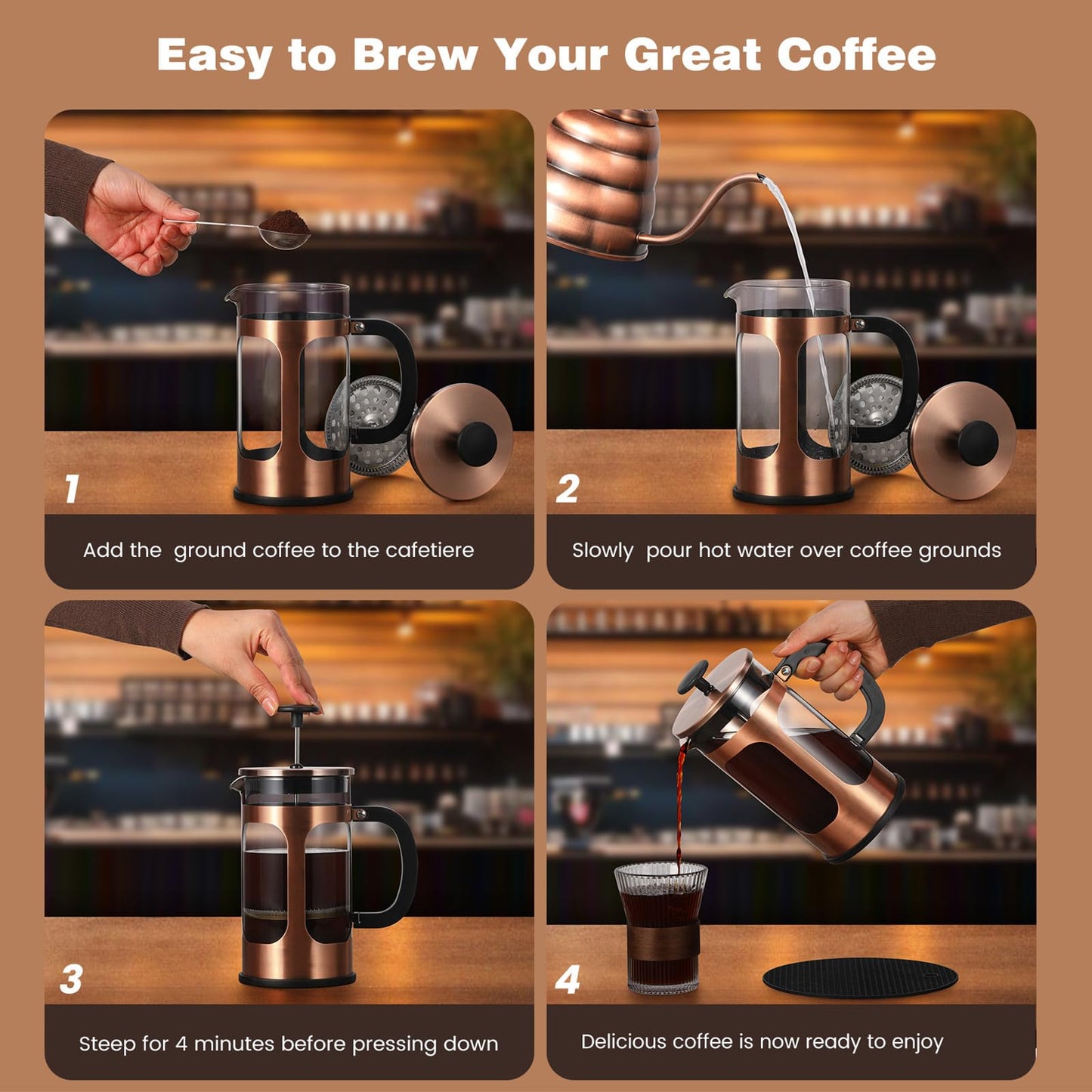 - KOOYAT Cafetiere French Press Coffee Maker | Capacity of 1000ml | 6 cup Large Coffee Press -