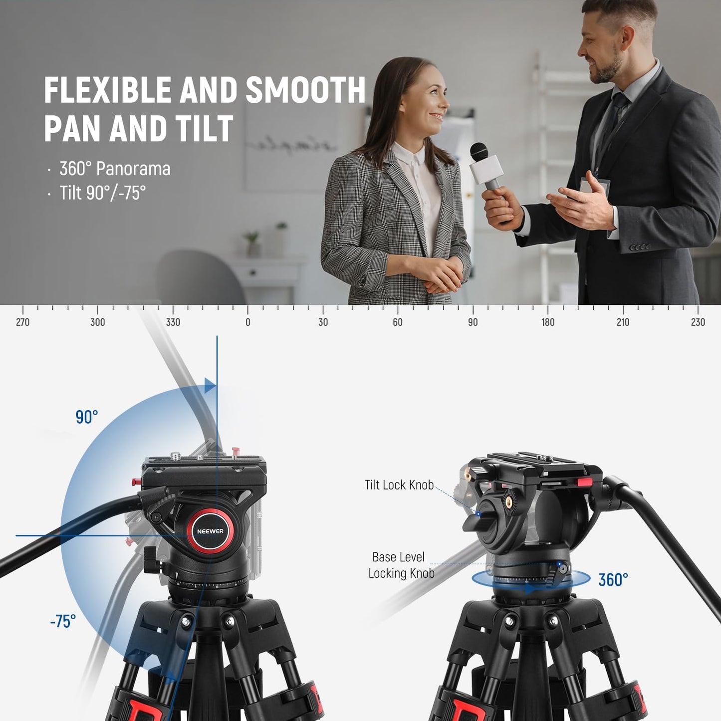 - NEEWER 74 Inch Pro Video Tripod | Fluid Head | QR Plate Compatible -