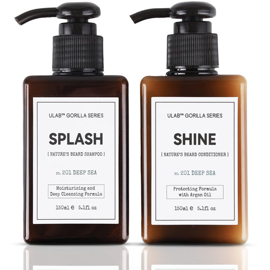- Splash and Shine Beard Shampoo | Beard Conditioner | Deep Sea Scent Beard Wash and Conditioner for Men (2 x 150ml) -