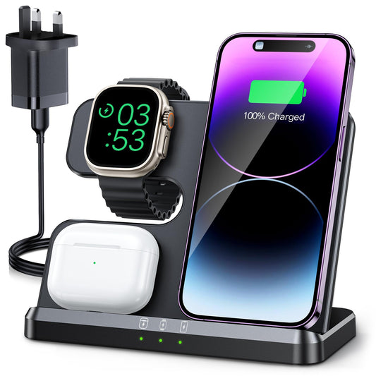 - JARGOU Wireless Charger for iPhone/Apple Watch/AirPods | 3 in 1 Wireless Charging Station -
