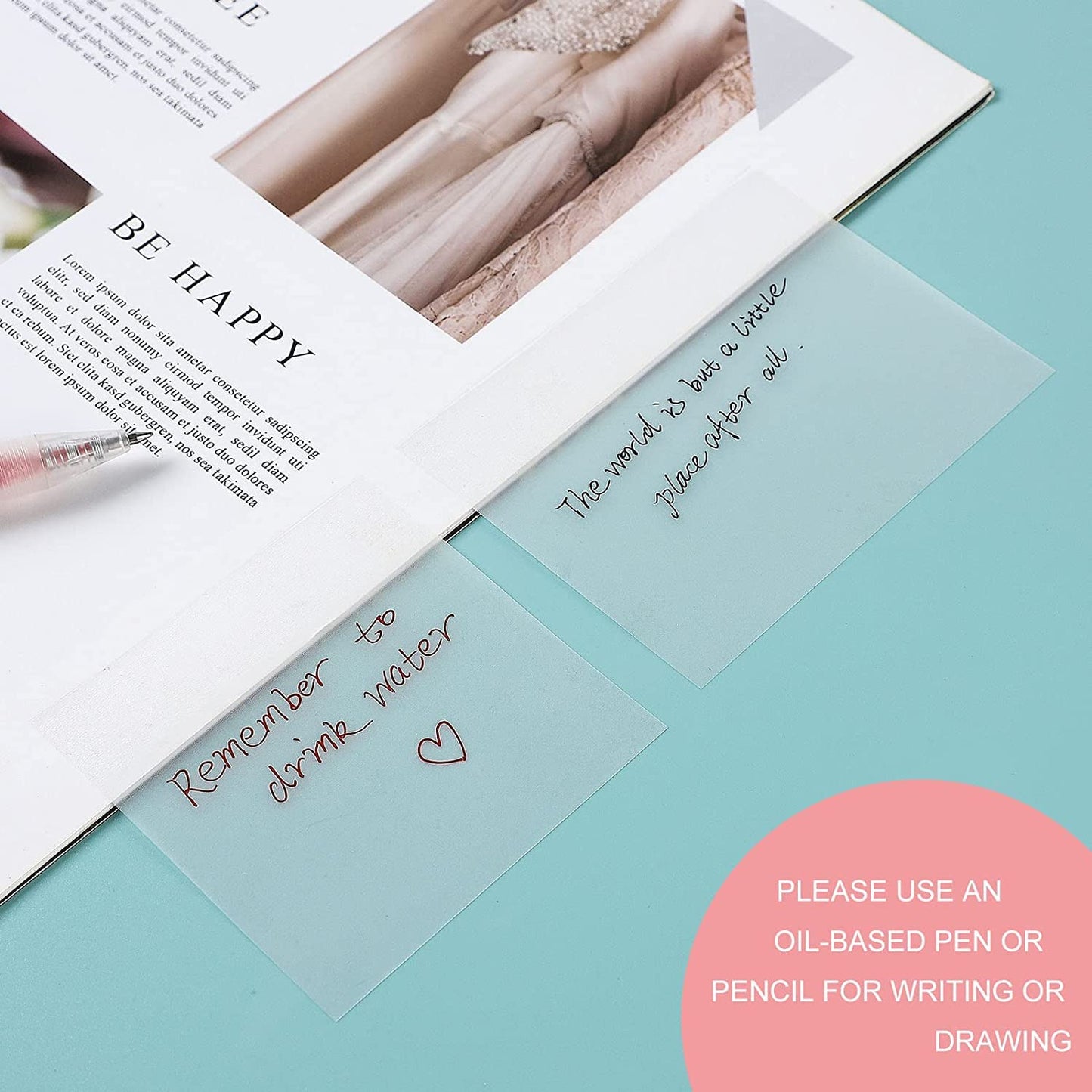 100pcs Transparent Sticky Notes Self-Stick Note Pads, Clear Notes 75mm*75mm Transparent Self Adhesive Removable Perfect for Studying and Writing in Text Books and Office