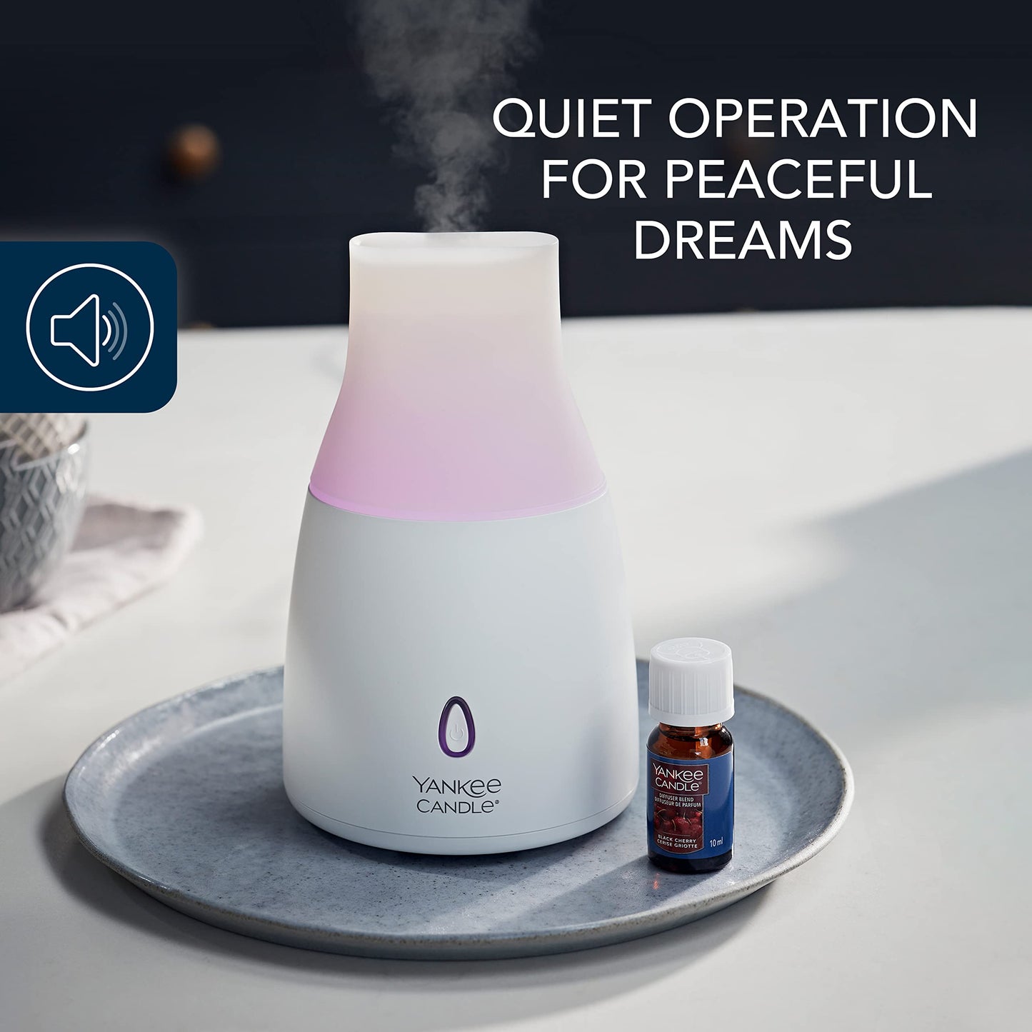 - Yankee Candle Ultrasonic Aroma Diffuser Kit | Black Cherry Aroma Diffuser Oil | LED Colour Changing | Auto Off Timer | Quiet Operation | UK Plug