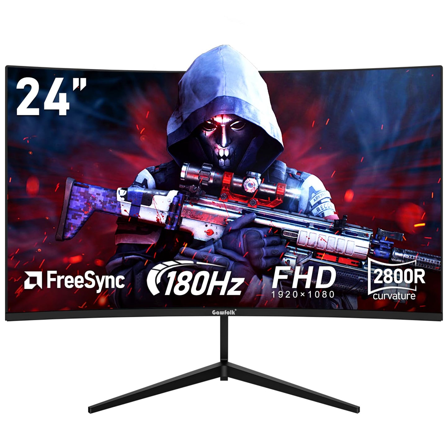 - Gawfolk 24 Inch Curved PC Gaming Monitors 180hz | FHD 1080p 1ms without Bezel | freesync | 100% sRGB | 178 ° Angle View HDMI DisplayPort -