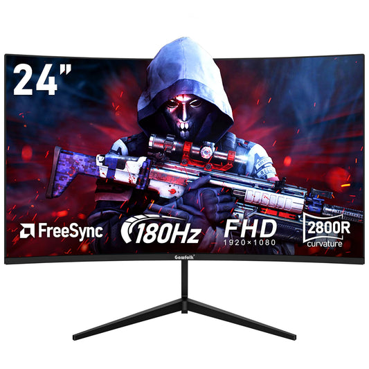 - Gawfolk 24 Inch Curved PC Gaming Monitors 180hz | FHD 1080p 1ms without Bezel | freesync | 100% sRGB | 178 ° Angle View HDMI DisplayPort -