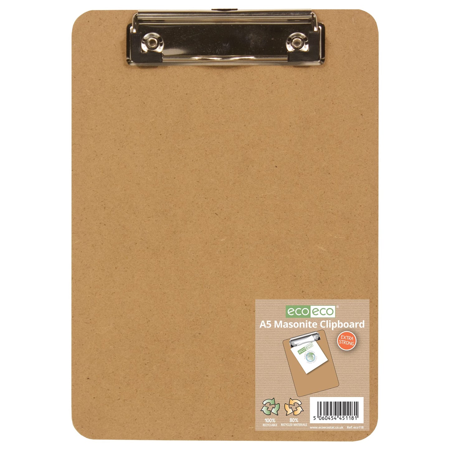 - eco-eco A5 Masonite Strong Clipboard With Low Profile Metal Clip -