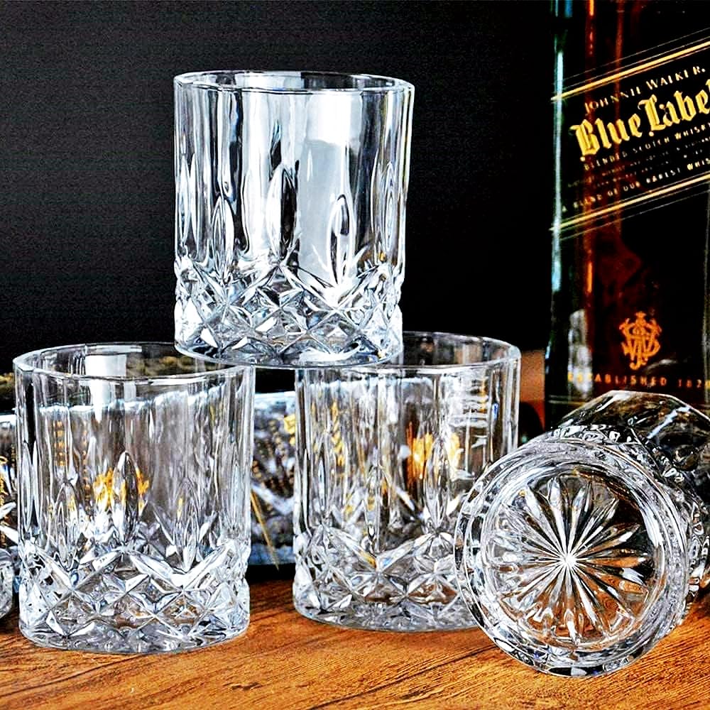 - GLASKEY Whiskey Glasses Set of 4 | 315ml Lead-Free Crystal Whiskey Tumbler -