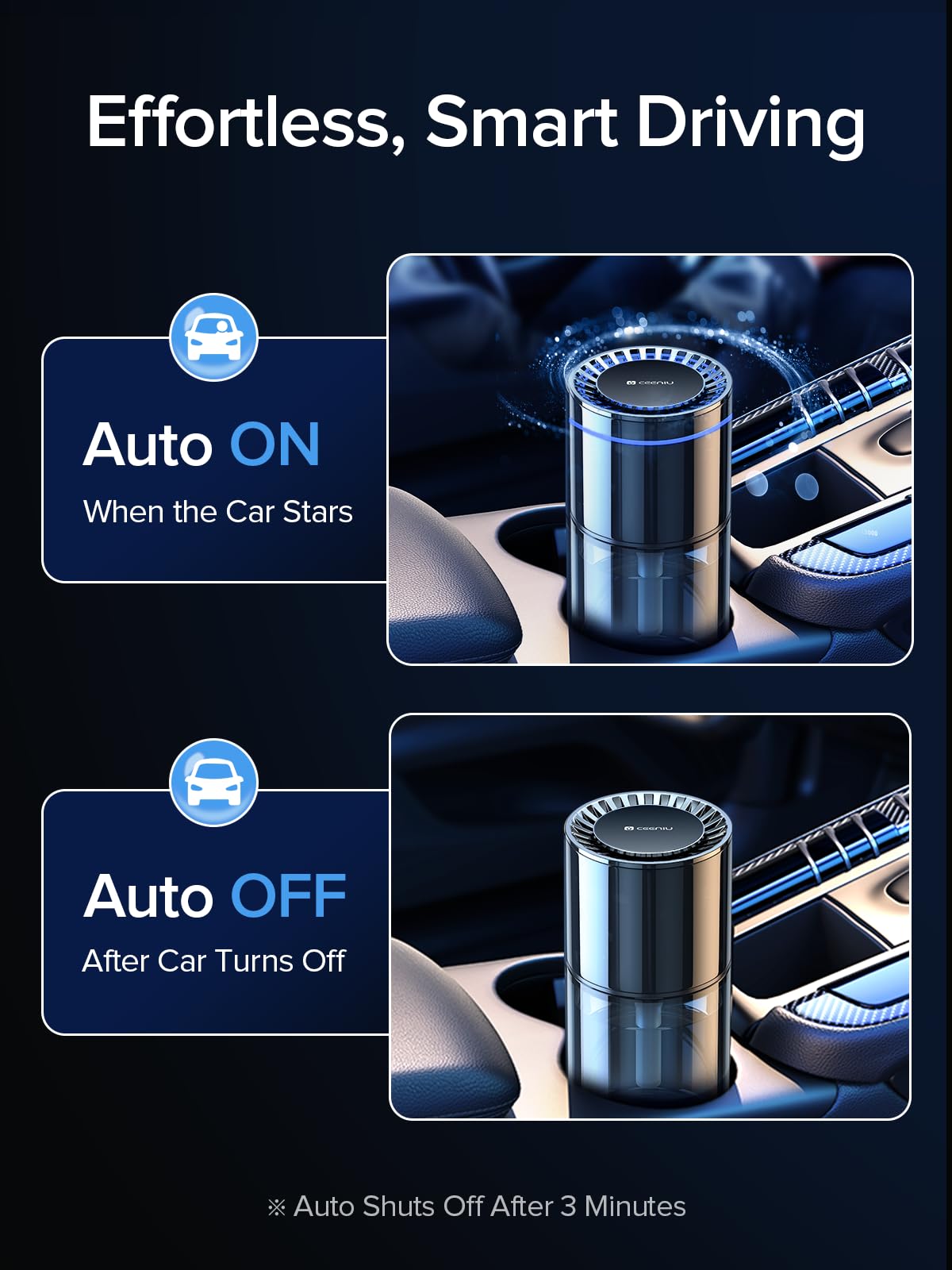 Ceeniu 2024 New Car Air Freshener, Auto ON/OFF,135ml Last 6 months,Built-in Battery, Blue Ambiance Light,CF3 car fresheners,Valentines Day Gift, Roman Holidays