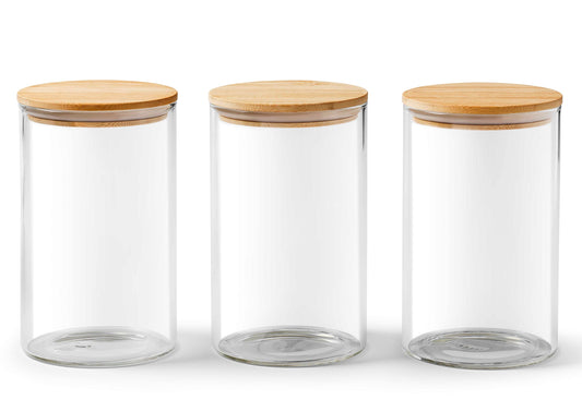 - Franklin Lade Glass Storage Jars | 3 Piece Set 900ml | Airtight Bamboo Lids | Glass Jars with lids | Tea Coffee Sugar Canisters | Pantry Storage Containers | Storage Jars for Kitchen -