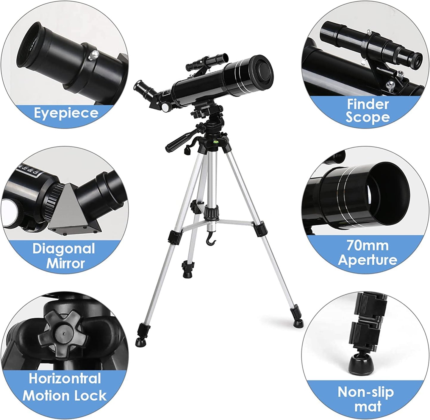 Astronomical Telescope, Pro 400/70 FMC Refractor Telescopes with Adjustable Tripod & & Finder Compass Portable Travel Telescope Perfect Portable Scope for Adult Children Teens