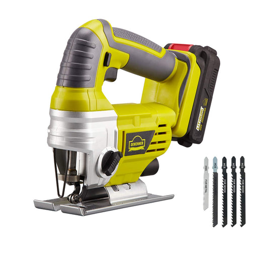 - DEWINNER Cordless Jigsaw | Electric Saw Tool | Variable Speed for Bevel Cutting Led Light | Include 2.0Ah Li-ion 20V MAX Battery and Fast Charger | 5*Blades | Tool-Less Blade Change for Metal Cutting -