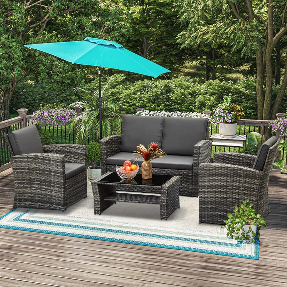 - Mixed Grey Outdoor Rattan Garden Furniture Set with Charcoal Grey Cushions -