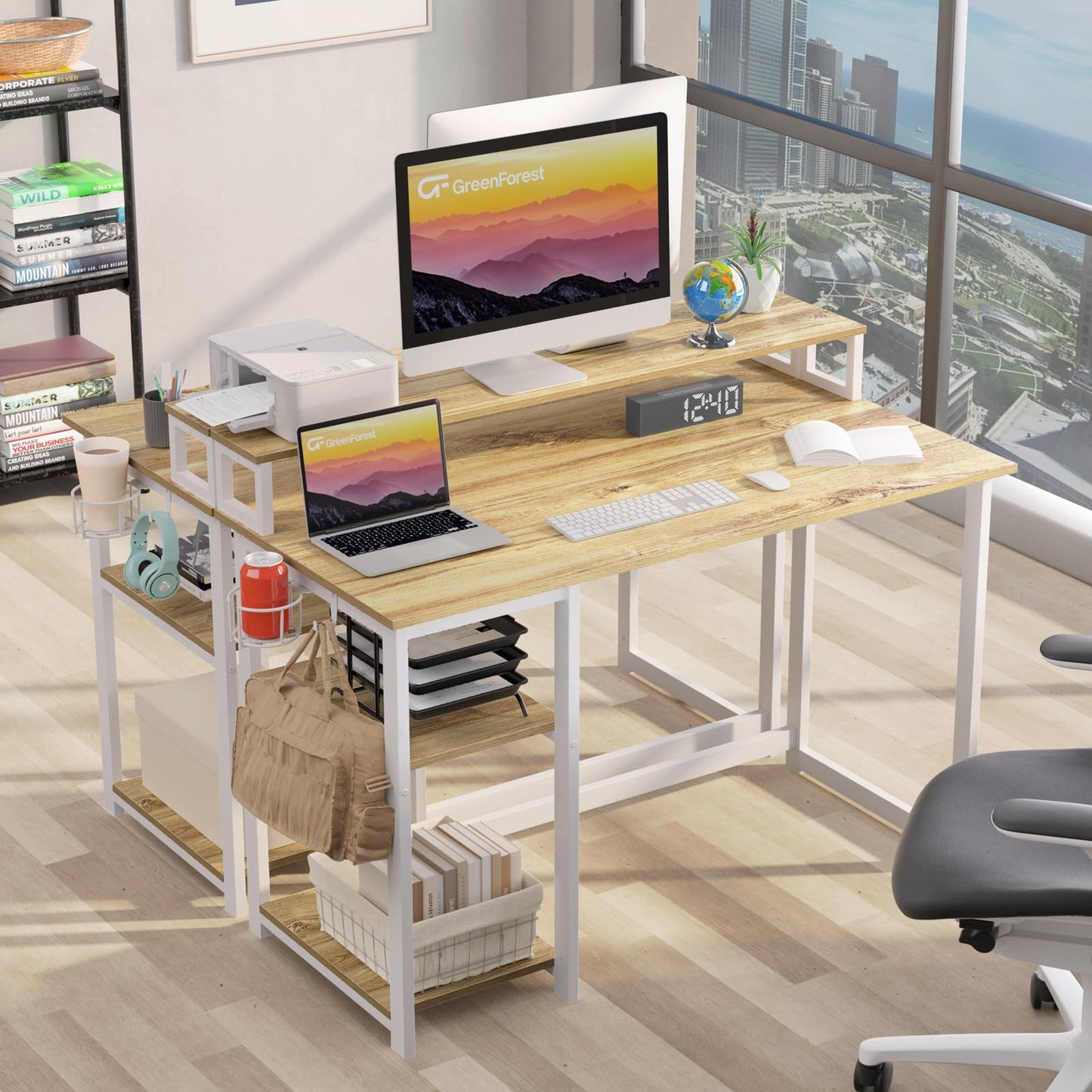 - GreenForest Computer Desk With Full Monitor Stand | 100cm Home Office Desk -