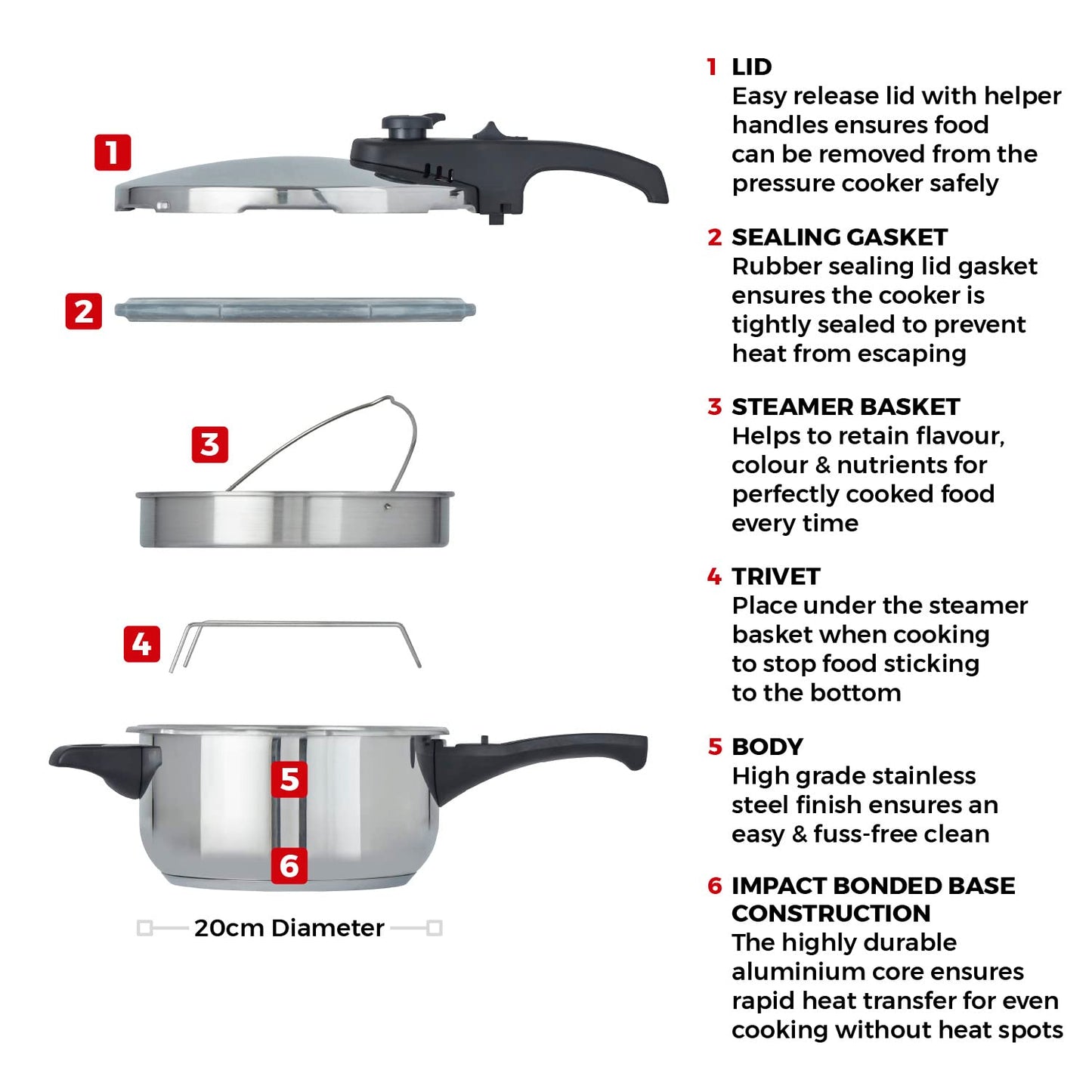 - Tower T80245 Stainless Steel Pressure Cooker | Steamer Basket | 3 Litre -