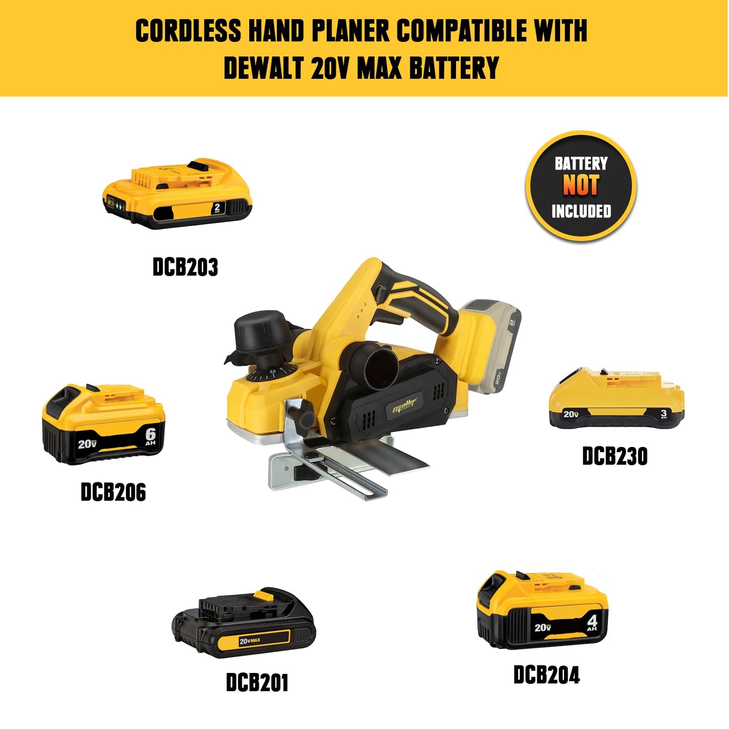 - Mellif Cordless Planer for Dewalt 18V Battery | 16000Rpm Brushless Electric Planer | Bare Tool -