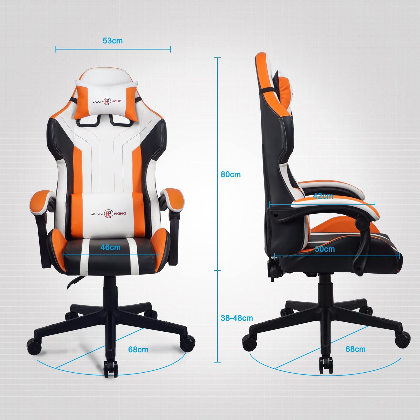 - T-THREE | Ergonomic Leather Gaming Chair | Height Adjustable with Headrest and Lumbar Support | Orange -