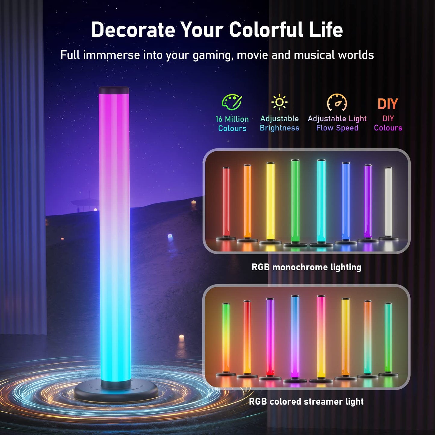 bedee Smart LED Light Bars, 360° Upgrade RGB Light Bars, Ambient Lighting with DIY/Music Sync/ 8 Scene Modes, Gaming Lights LED TV Backlight with App Control, Colour Changing Light Bars for Bedroom