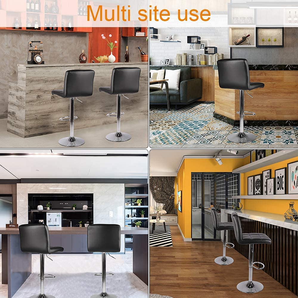 bigzzia Barstool, Bar Stools Set of 2 PU Leather Swivel Height Adjustable Bar Chairs With Backrest For Breakfast Bar, Counter, Kitchen and Home Barstools