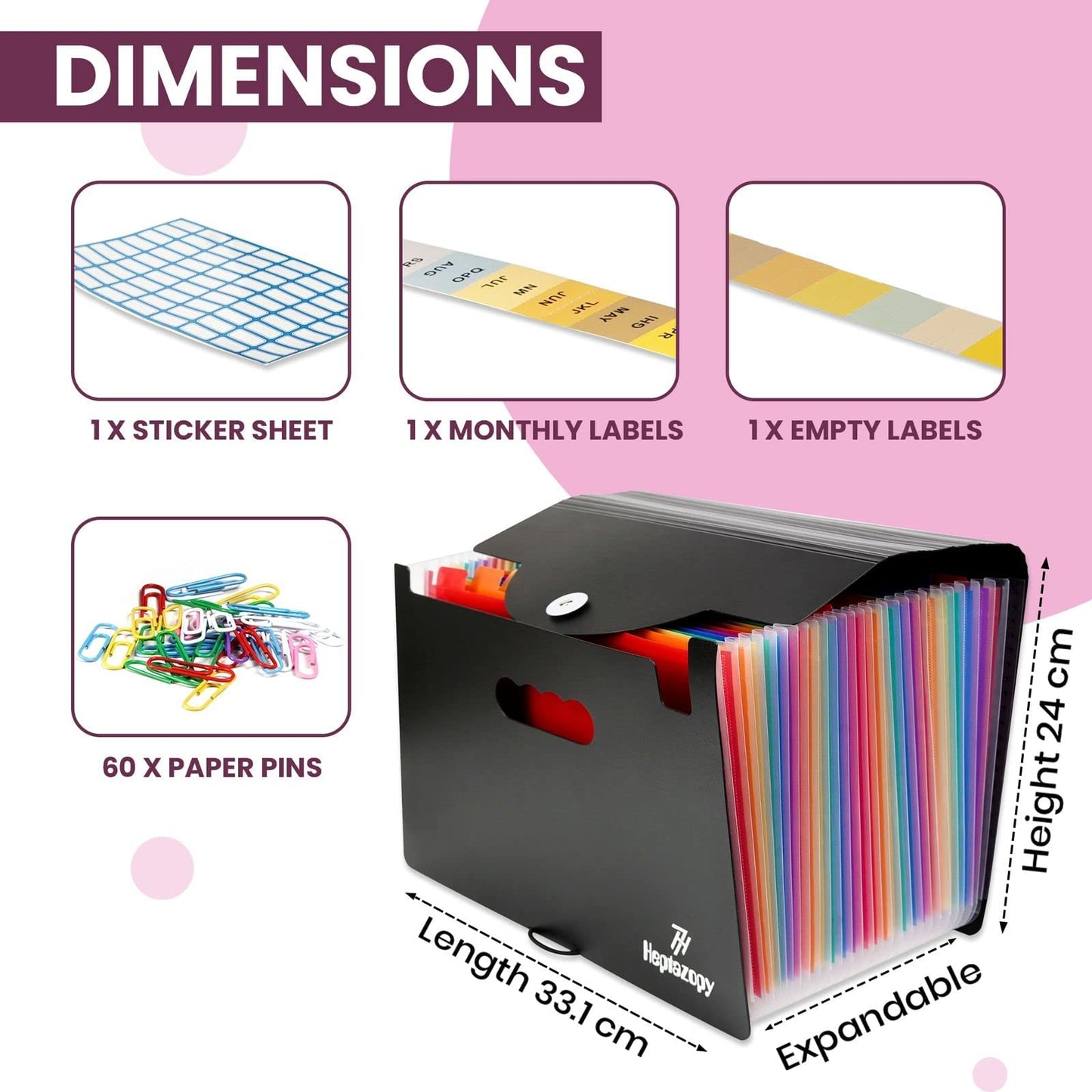 - File Organiser | 26 Folders for Paperwork A4 with Clips | Unique Design | 34 x 25 x 4 cm Quality PP Document Organiser | Flap & Elastic Cord Closure Comes with Labels, Tags & Sticker Card -