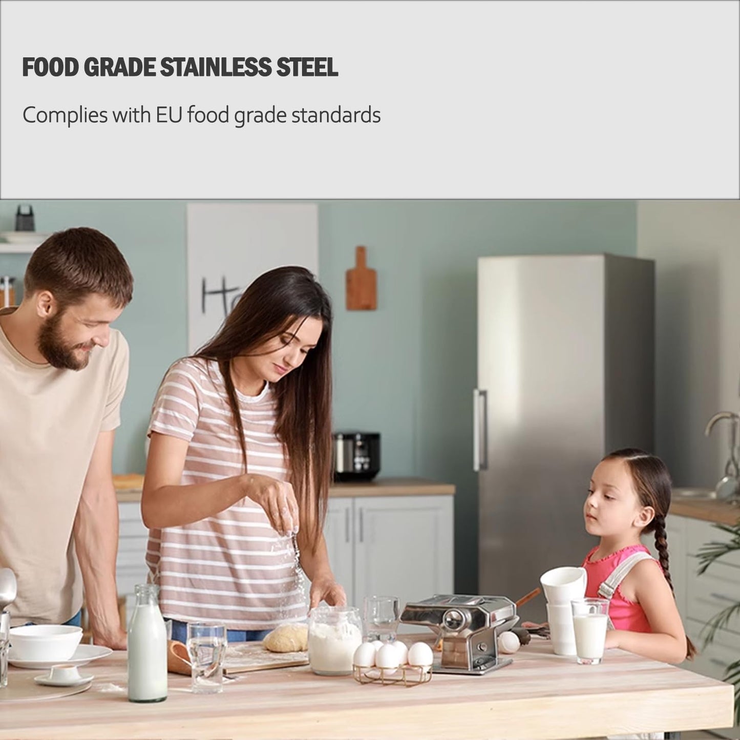 5 in 1 Stainless Steel Fresh Pasta Maker Machine Lasagne Spaghetti Tagliatelle Ravioli Professional Fresh Pasta Maker Noodle Maker Machine Cutter with 3 Cut Press Blade Settings with Drying Rack