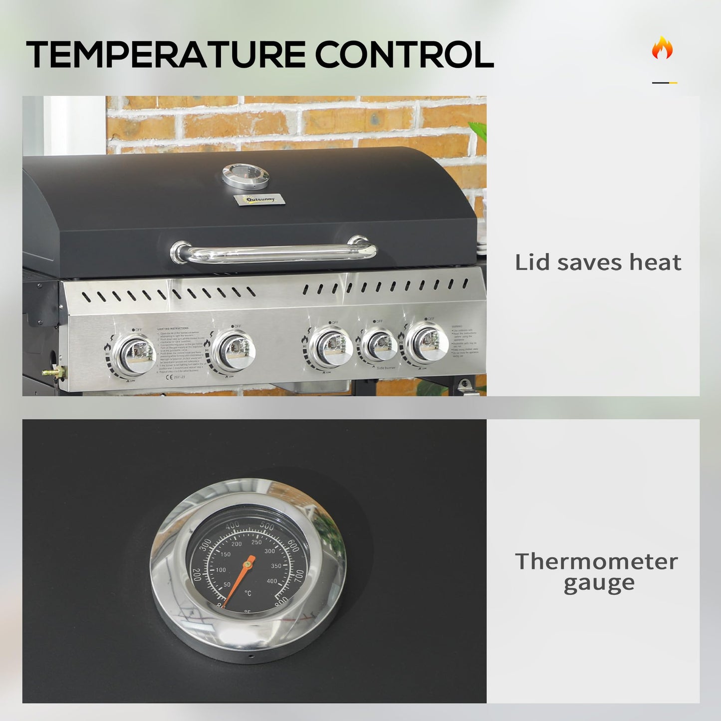 - Outsunny 4+1 Gas Burner Grill | 12.5 kW Propane Gas Barbecue -