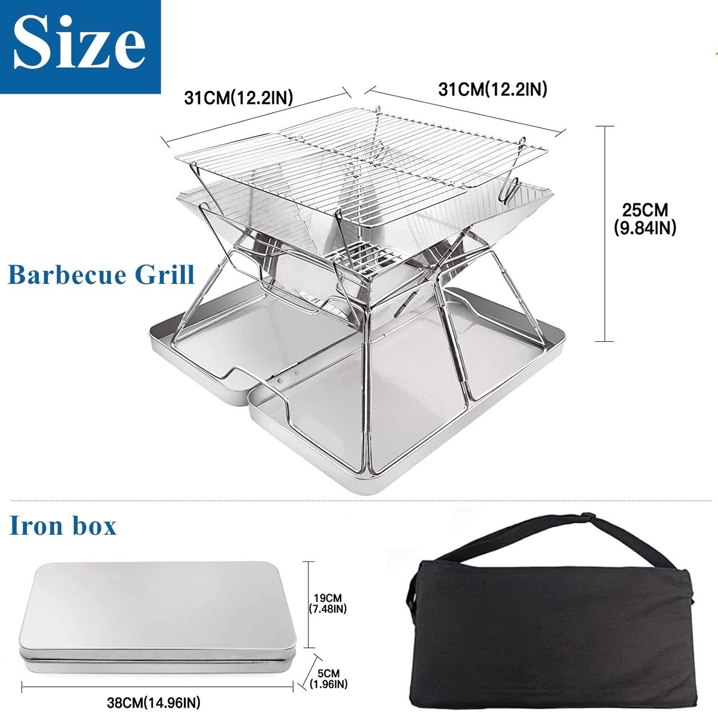 - KAHEIGN Stainless Steel Fire Pit | Foldable BBQ Grill Rack | Portable Campfire Pit -