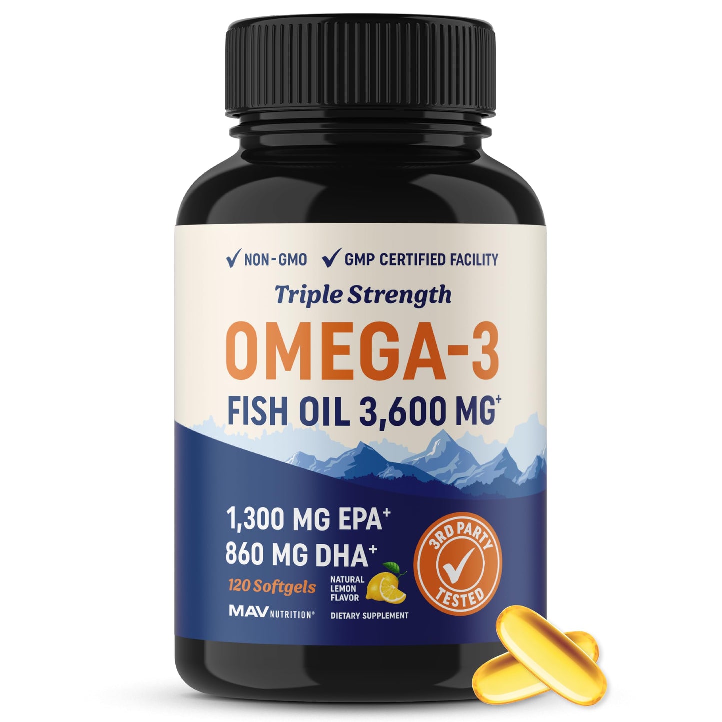 - Omega-3 Fish Oil Supplement 3600 mg | EPA & DHA | Best Source of Omega 3 | Lemon Softgel Capsules -