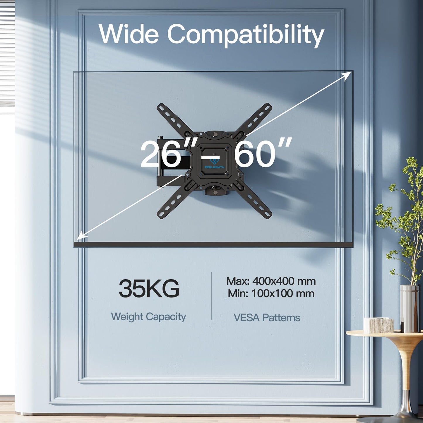 - PERLESMITH TV Wall Mount | Swivel & Tilt | Extends Heavy Duty TV Wall Bracket for 26-60 inch Plasma & Curved TV | 35kg Max -