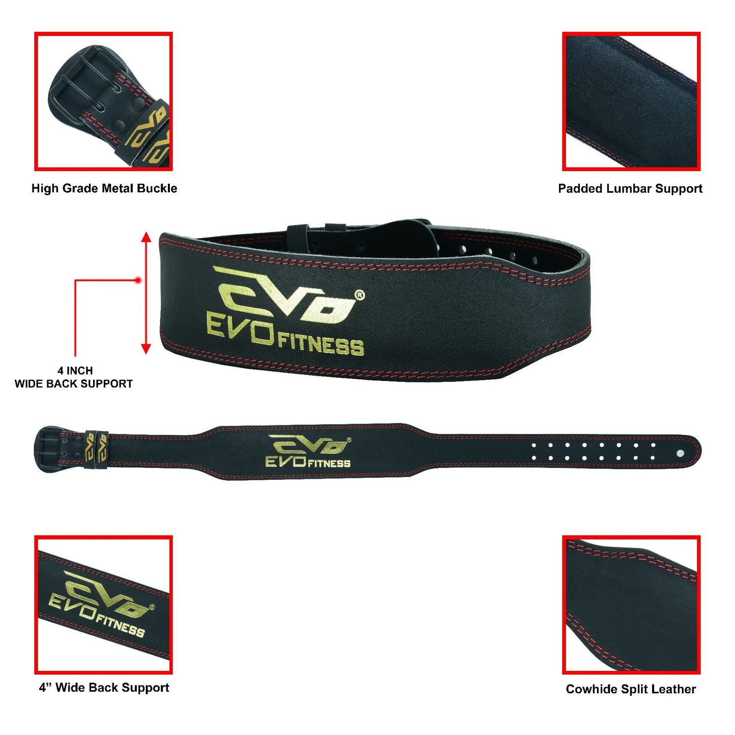 - EVO Fitness 4" Pure Leather Gym Belts -